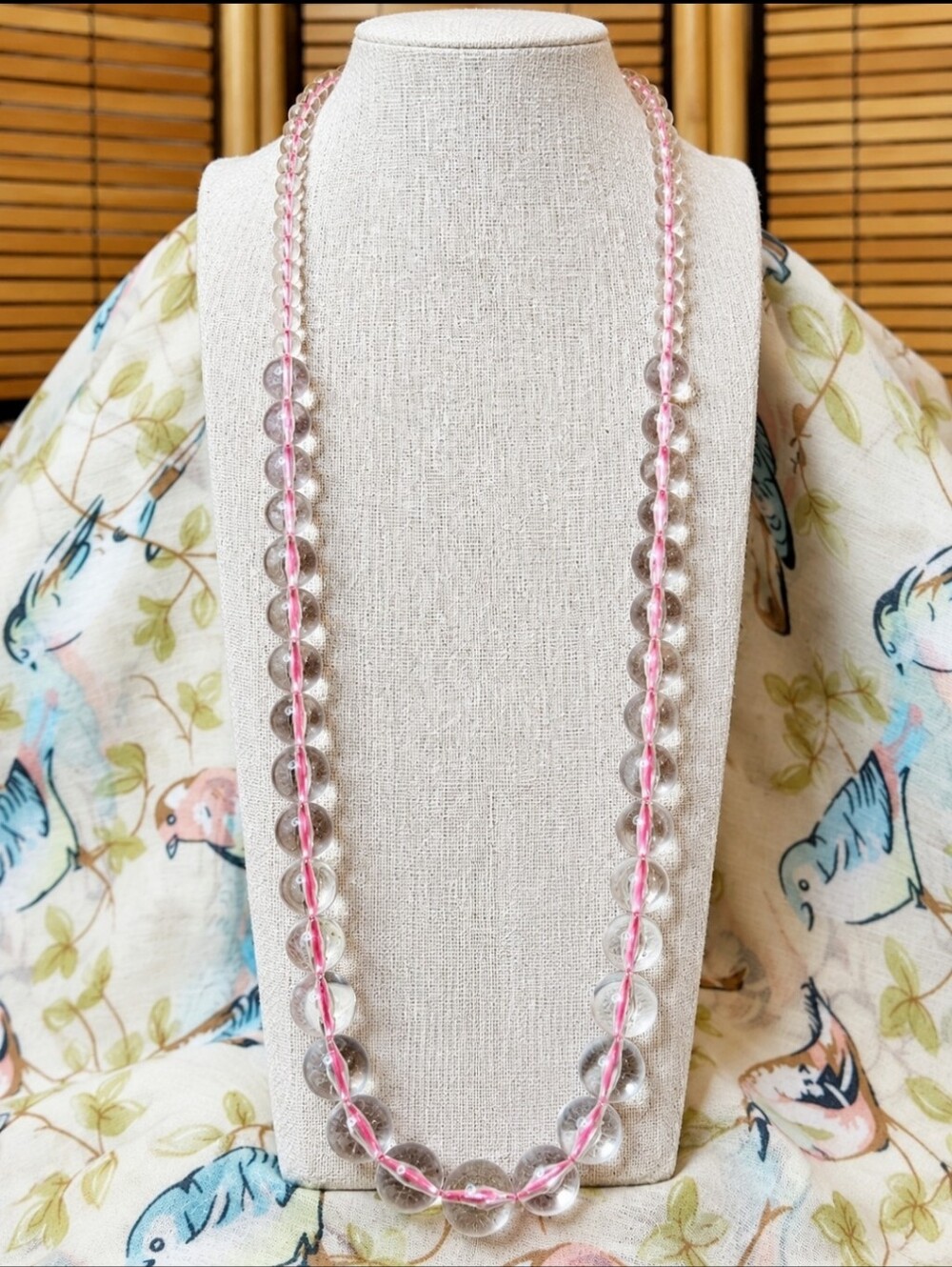 Clear Lucite Plastic Acrylic Bead Bauble Graduated Beaded Necklace Hot Pink Cord